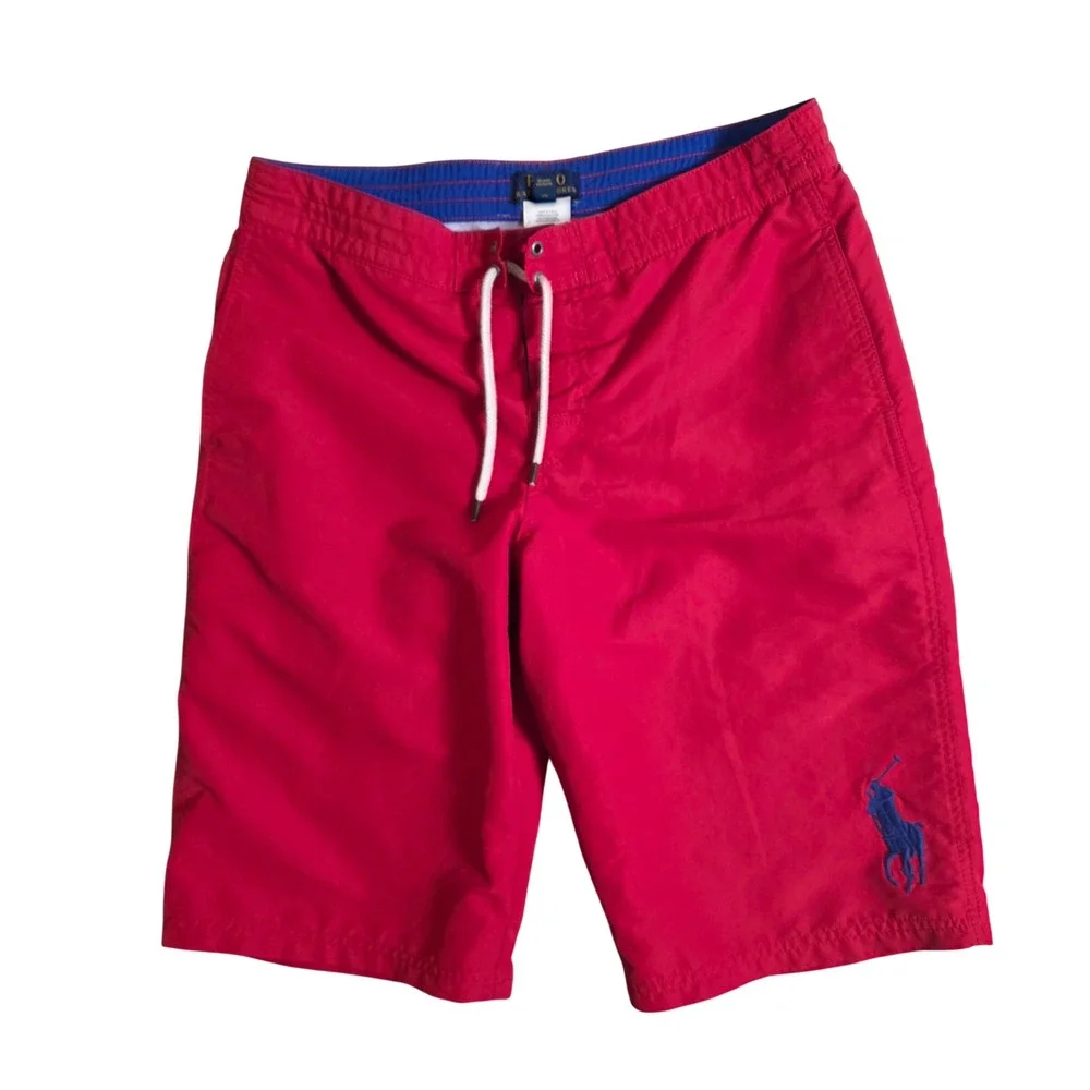 Polo Ralph Lauren Swim‎ Trunks Boys XL 18-20 Red Big Pony Mesh Lined RN 41381